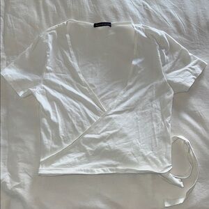 Brandy Melville White Cotton Blend Wrap Top